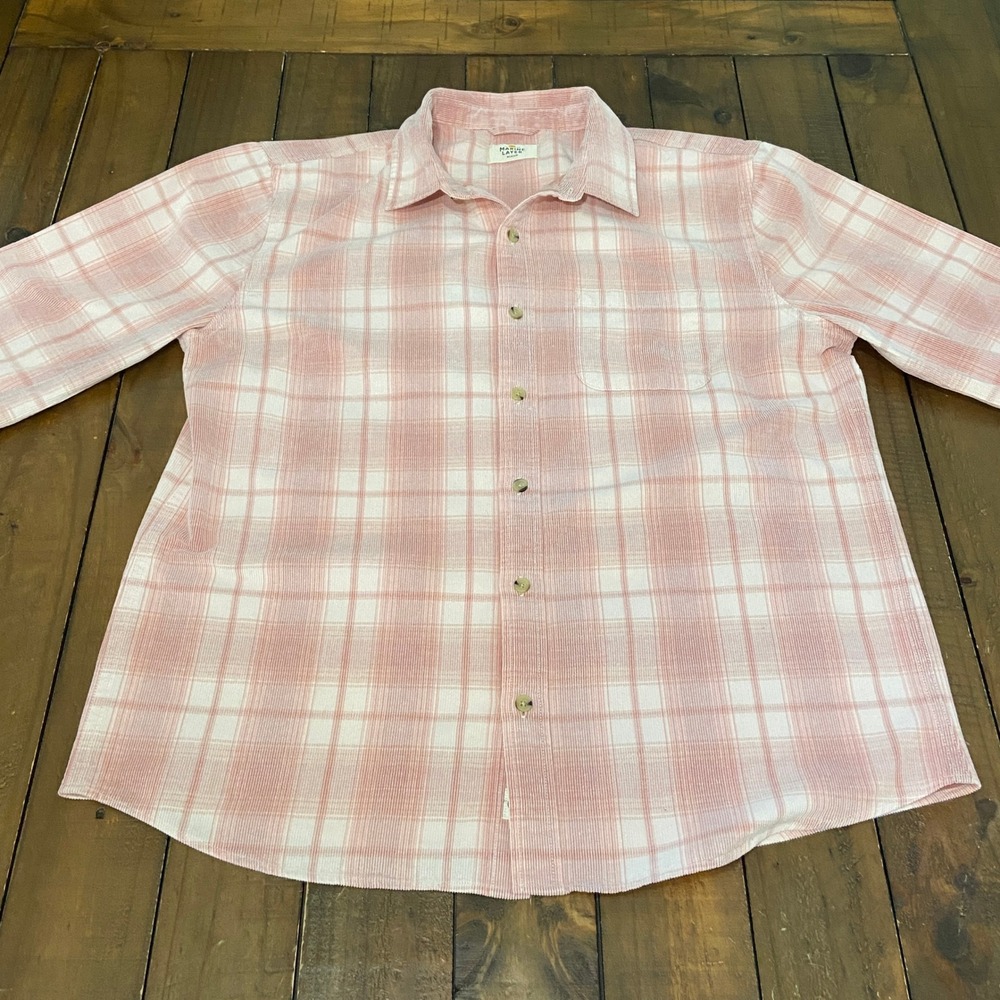 Marine Layer Mens Pink Plaid Corduroy Button Down Shirt 15701 Medium